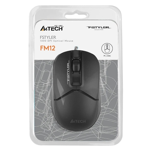 Мышь проводная A4Tech Fstyler FM12 черный, 1200 dpi, USB, кнопки - 3