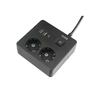 Бытовой удлинитель PowerCube, 2 р с/з вык.,3USB, 3500 Вт, 16А, 1.9 м, 3x1,0 черный квадрат PC-1B-2M