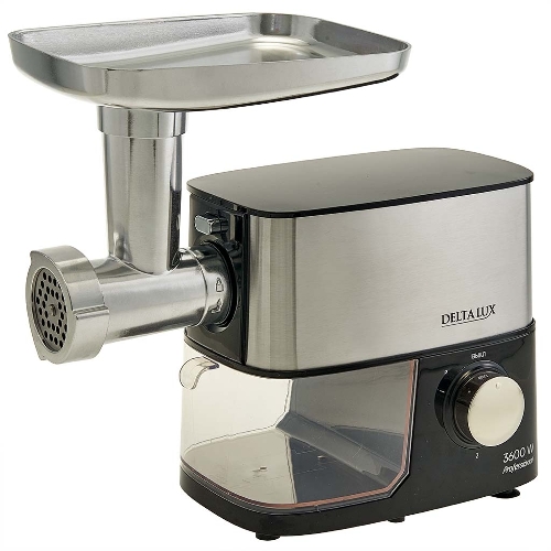 Мясорубка электрическая DELTA LUX DE-602MS черный, 3600 Вт, 2.5 кг/мин, реверс, защита от перегрузки, насадки - 6
