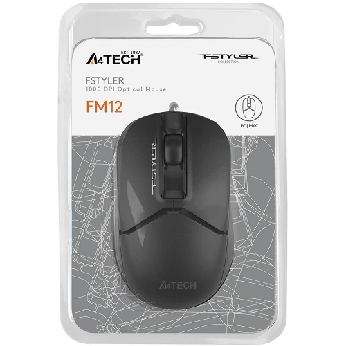 Мышь проводная A4Tech Fstyler FM12S черный, 1200 dpi, USB, кнопки - 3
