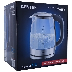 Чайник электрический Centek CT-0030 черный стекло 1.7 л, 2200 Вт, внутр. LED подсветка, защита от вкл б/воды