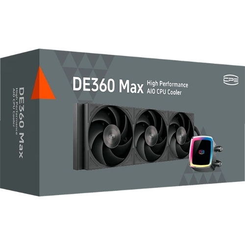 Система охлаждения Water Cooling System PCCooler DE360 MAX BK (300W, 360мм, Black, ARGB Pump, Fans: 3x120мм, 66CFM, 34.3dBA, 2200RPM/Pump height 54мм, 15dBA, 2600RPM, Rad thickness 27мм/S: 1851, 1700, 1200, 115X, AM5, AM4, AM3)