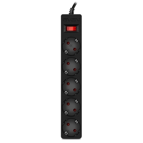 Сетевой фильтр SVEN SF-05E 3,0 м (5 розеток с защитными шторками) черный, цветная коробка