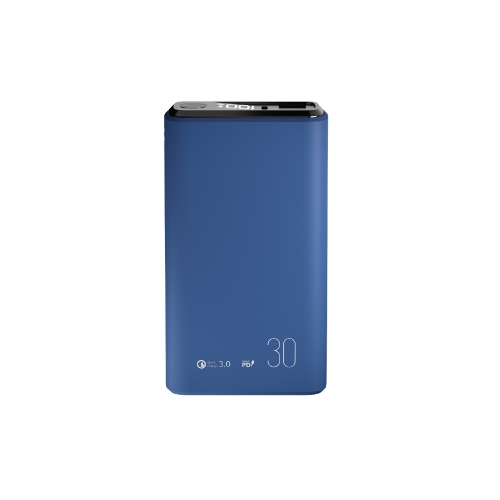 Портативный аккумулятор OLMIO QS-30, 30000mAh, 22.5W, QuickCharge3.0/PowerDelivery, LCD, темно-синий
