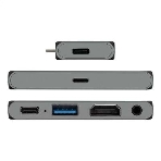 USB-концентратор 5-в-1 ExeGate DUB-31C/PD/HA (кабель-адаптер USB Type-C --> 1xUSB3.0 + Type-C DATA (480Mb/s) + PD 100W + HDMI 4K@30Hz + Audio, Plug&Play, подходит для iPad Pro и мобильных телефонов, серый)