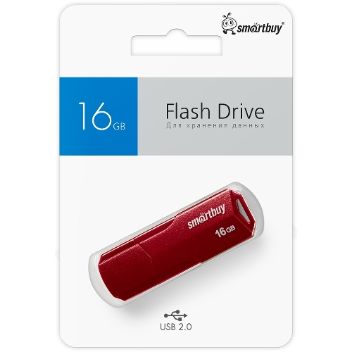 Флешка USB SmartBuy CLUE Burgundy (SB16GbCLU-BG), 16Gb, USB 2.0, R/W 20/10, красный