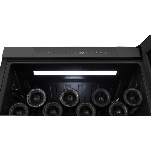 Встраиваемы е винный шкаф Gorenje WCU68F6BG4WF, объем 138 л, вместительность 46 бутылок, 4 полки, цифровой дисплей, Wi-Fi, LED освещение, защита от УФ-излучения, энергоэффективность А+, черный