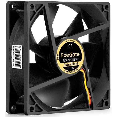 Вентилятор 12В DC ExeGate ExtraSilent ES09225S3P (92x92x25 мм, Sleeve bearing (подшипник скольжения), 3pin, 2000RPM, 25dBA)