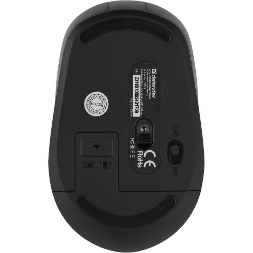 Мышь беспроводная Defender Auris MB-027 серый, 1600 dpi, радиоканал, USB, кнопки - 4