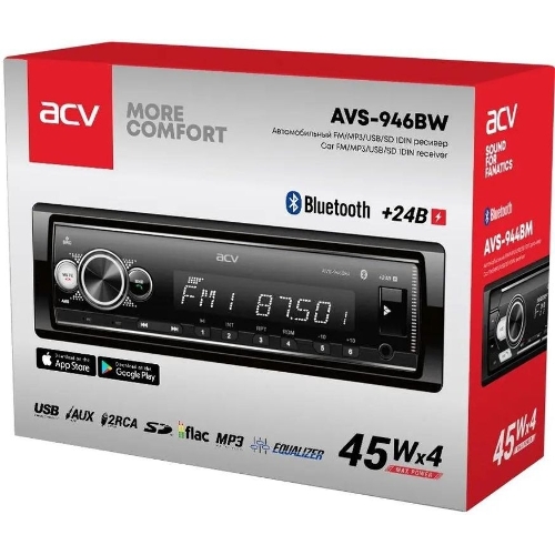 Автомагнитола ACV AVS-946BW, 1 DIN, Bluetooth, USB Type-A, AUX