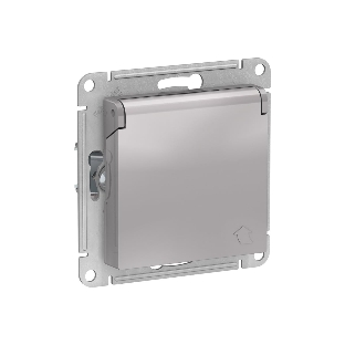Механизм розетки 1-м СП AtlasDesign 16А IP20 с заземл. защ. шторки с крышкой алюм.
