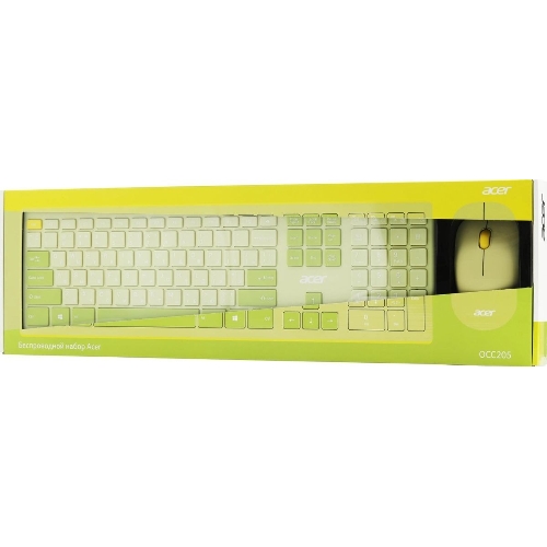 Комплект клавиатура + мышь Acer OCC205 беспроводной USB, 1200 dpi, зеленый/желтый