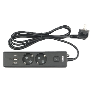 Бытовой удлинитель PowerCube, 2 р с/з вык.,3USB, 3500 Вт, 16А, 1.9 м, 3x1,0 черный PC-5B-2M