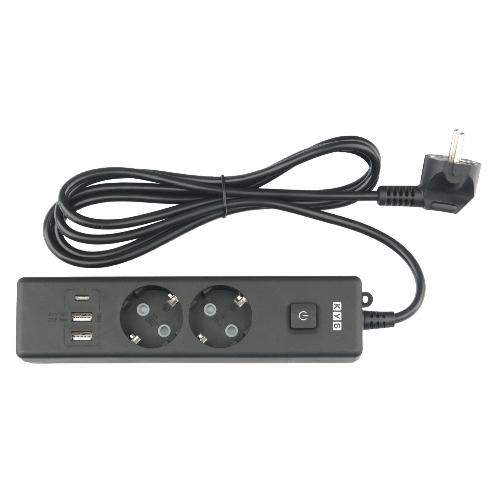 Бытовой удлинитель PowerCube, 2 р с/з вык.,3USB, 3500 Вт, 16А, 1.9 м, 3x1,0 черный PC-5B-2M