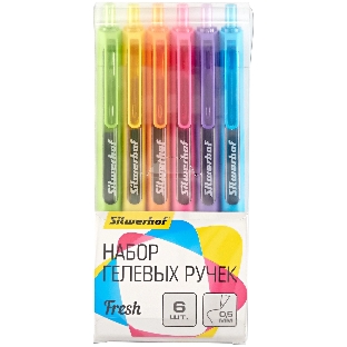 Набор ручек гелевых автоматических Silwerhof NG Fresh, d=0.5мм, синие чернила, блистер с европодвесом (6шт) сменный стержень