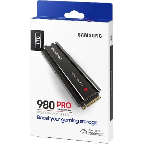 Накопитель SSD Samsung 980 PRO, 1TB, PCIe 4.0 x4, M.2 2280, NVMe, R/W 7000/5000, с радиатором