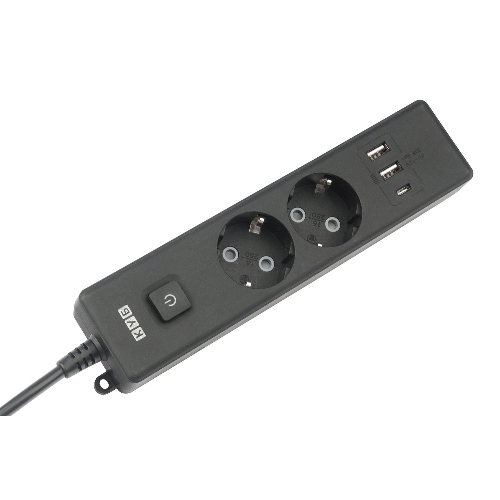 Бытовой удлинитель PowerCube, 2 р с/з вык.,3USB, 3500 Вт, 16А, 1.9 м, 3x1,0 черный PC-5B-2M