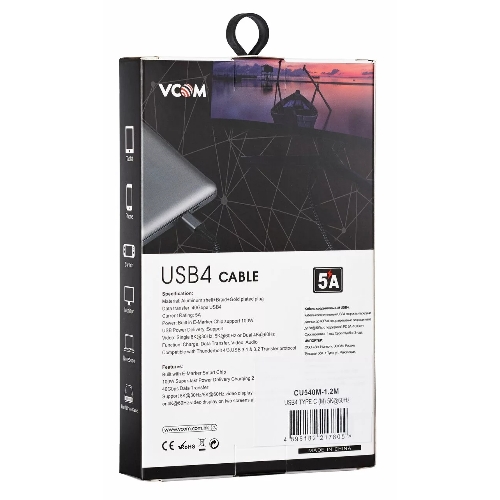 Кабель Thunderbolt4/USB4 Type-C, 5K@60Hz, 40Gbps, PD 100W, 5A, VCOM, 1.2м CU540M-1.2M