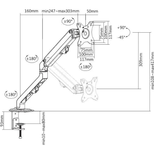 Кронштейн для мониторов Ultramounts UM728 черный 17