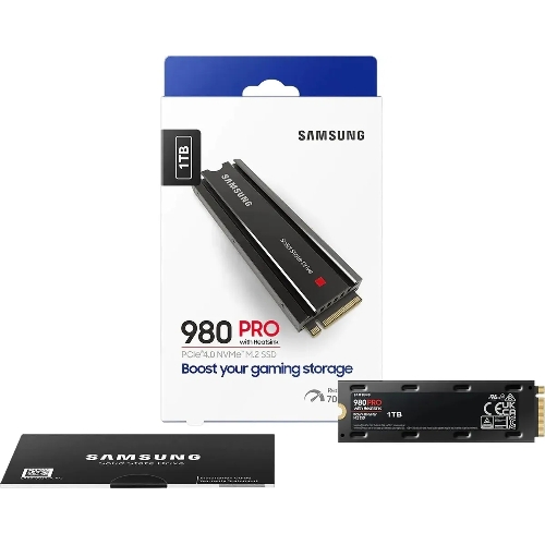 Накопитель SSD Samsung 980 PRO, 1TB, PCIe 4.0 x4, M.2 2280, NVMe, R/W 7000/5000, с радиатором