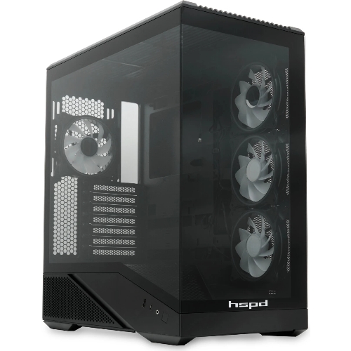 Компьютерный корпус без блока питания HSPD F711-TGbK-ARGB, Panoramic Full Tower, черный, TG, 0.7 SPCC, 4x120мм ARGB ATX, mATX, mITX 190/420/280мм 2x2.5
