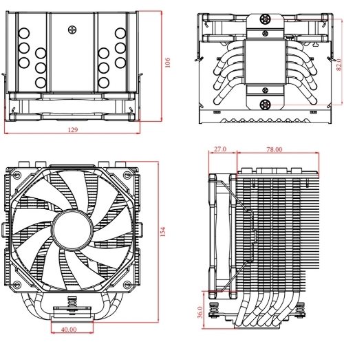 Кулер ID-COOLING SE-226-XT черный 120мм алюминий/медь 1800rpm 35db 4-pin 250W 154мм