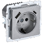 Розетка 1-местная IEK BRITE РЮш11-1-БрА (BR-R14-16-U22-018-K47) с заземлением, с защитными шторками, 16А, с USB A+C 18 Вт, алюминий