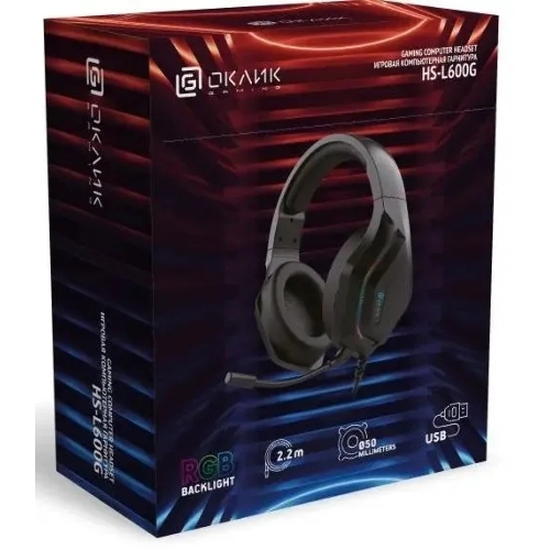 Гарнитура Oklick HS-L600G чёрный, проводная, USB, подсветка