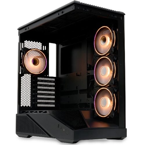 Компьютерный корпус без блока питания HSPD F711-TGbK-ARGB, Panoramic Full Tower, черный, TG, 0.7 SPCC, 4x120мм ARGB ATX, mATX, mITX 190/420/280мм 2x2.5