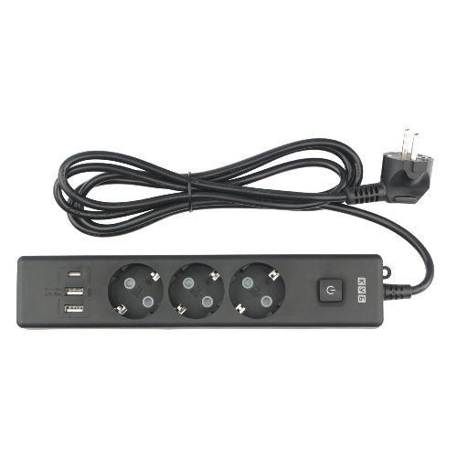 Бытовой удлинитель PowerCube, 3 р с/з вык.,3USB, 3500 Вт, 16А, 1.9 м, 3x1,0 черный PC-6B-2M