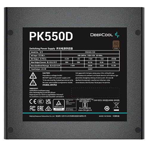 Блок питания Deepcool/GamerStorm PK550D, 550Вт, 80 PLUS Bronze, 120мм, черный