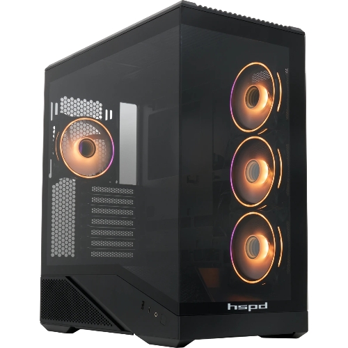 Компьютерный корпус без блока питания HSPD F711-TGbK-ARGB, Panoramic Full Tower, черный, TG, 0.7 SPCC, 4x120мм ARGB ATX, mATX, mITX 190/420/280мм 2x2.5