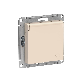 Механизм розетки 1-м СП AtlasDesign 16А IP20 с заземл. защ. шторки с крышкой беж.