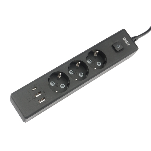 Бытовой удлинитель PowerCube, 3 р с/з вык.,3USB, 3500 Вт, 16А, 1.9 м, 3x1,0 черный PC-6B-2M
