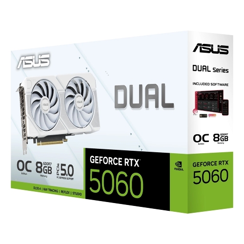 Видеокарта Asus GeForce RTX 5060 DUAL OC White, Nvidia RTX 5060, 8GB GDDR7, 128 bit, PCI-E 5.0, DPx3, HDMIx1, 2535 MHz