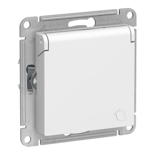 Механизм розетки 1-м СП AtlasDesign 16А IP20 с заземл. защ. шторки с крышкой белый
