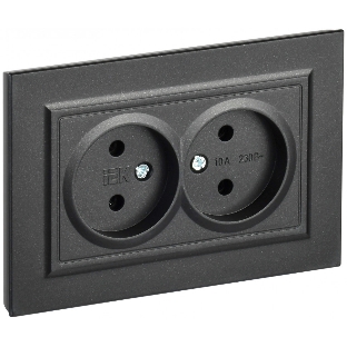 Розетка 2-местная IEK BRITE РС12-2-БрЧ (BR-R20-10-K02-F) 10А, в сборе, без заземления без защитных шторок, черный