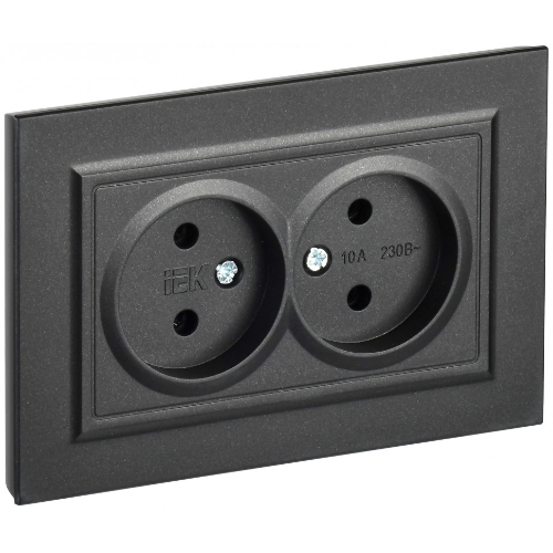 Розетка 2-местная IEK BRITE РС12-2-БрЧ (BR-R20-10-K02-F) 10А, в сборе, без заземления без защитных шторок, черный
