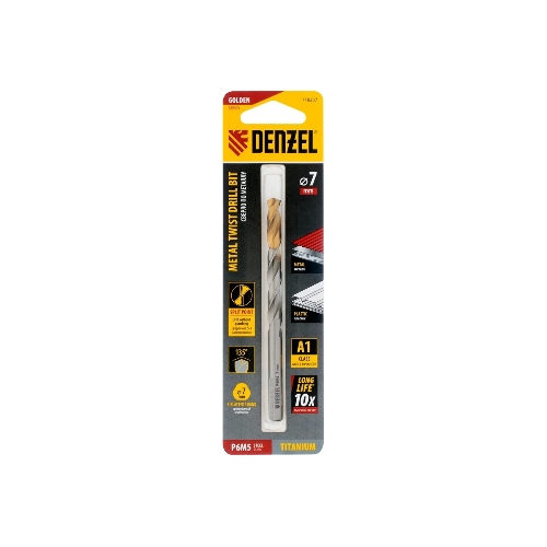 Сверло спиральное по металлу Denzel 7,0 x 109мм, Р6М5, Golden Tip