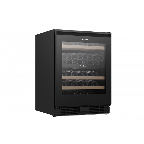 Встраиваемы е винный шкаф Gorenje WCU68F6BG4WF, объем 138 л, вместительность 46 бутылок, 4 полки, цифровой дисплей, Wi-Fi, LED освещение, защита от УФ-излучения, энергоэффективность А+, черный