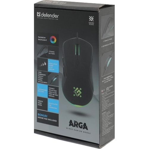 Мышь проводная Defender Arga GM-049 черный, 3600 dpi, USB, кнопки - 6