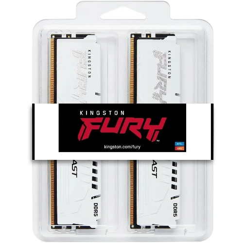 Оперативная память Kingston Fury Beast, DDR5, 64Gb (2x32Gb), 5600MHz, CL40, DIMM, с радиатором, белый
