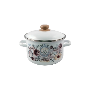 Кастрюля Appetite 1RD221М Roses с крышкой, эмалированная сталь, цилиндрическая 5,5 л