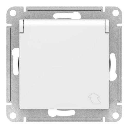 Механизм розетки 1-м СП AtlasDesign 16А IP20 с заземл. защ. шторки с крышкой белый