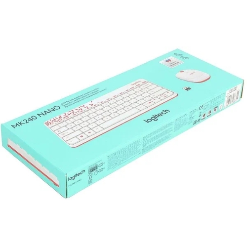 Комплект клавиатура+мышь Logitech MK240 Nano беспроводной, USB, 1000 DPI, белый