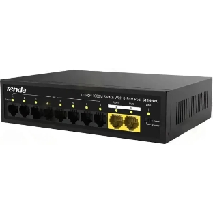 Коммутатор неуправляемый Tenda S110GPC PoE, 10 портов, 8x100 Мбит/с, 2х1 Гбит/с, PoE 8х30 Вт (до 80 Вт), настольный