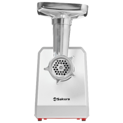 Мясорубка электрическая Sakura SA-6424R красный, 2000 Вт, 3.5 кг/мин, реверс, защита от перегрузки, металлический лоток, насадки - 4