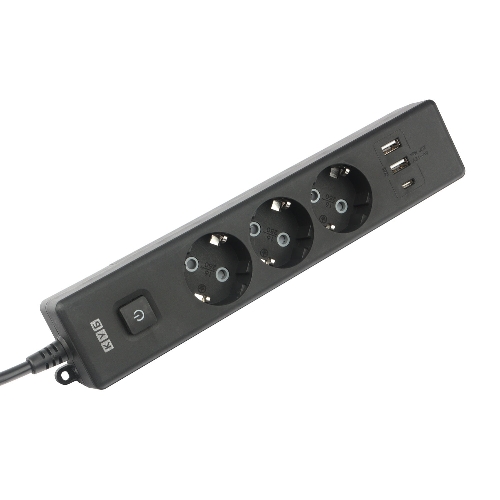 Бытовой удлинитель PowerCube, 3 р с/з вык.,3USB, 3500 Вт, 16А, 1.9 м, 3x1,0 черный PC-6B-2M