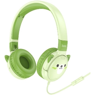 Беспроводные/проводные наушники Hoco W61 зеленый, накладные, Bluetooth + проводной, детские, до 20 ч.