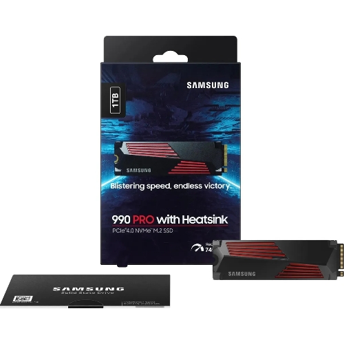 Накопитель SSD Samsung 990 PRO, 1000Gb, PCIe 4.0 x4, M.2 2280, NVMe, R/W 7450/6900, с радиатором